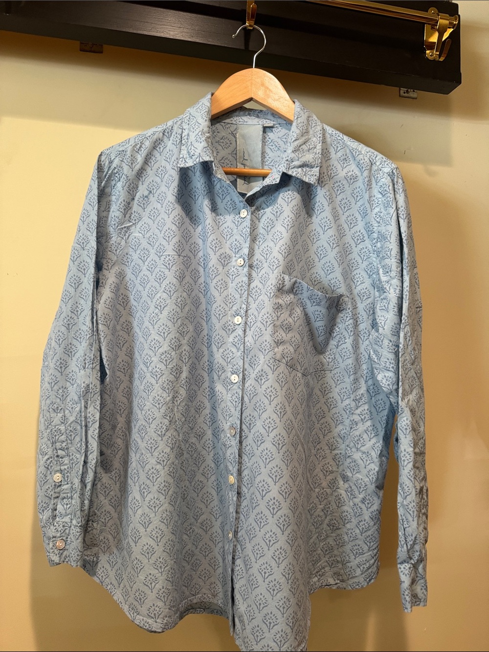 Light Blue Printed Button-Front Shirt - Relaxed Women's Top